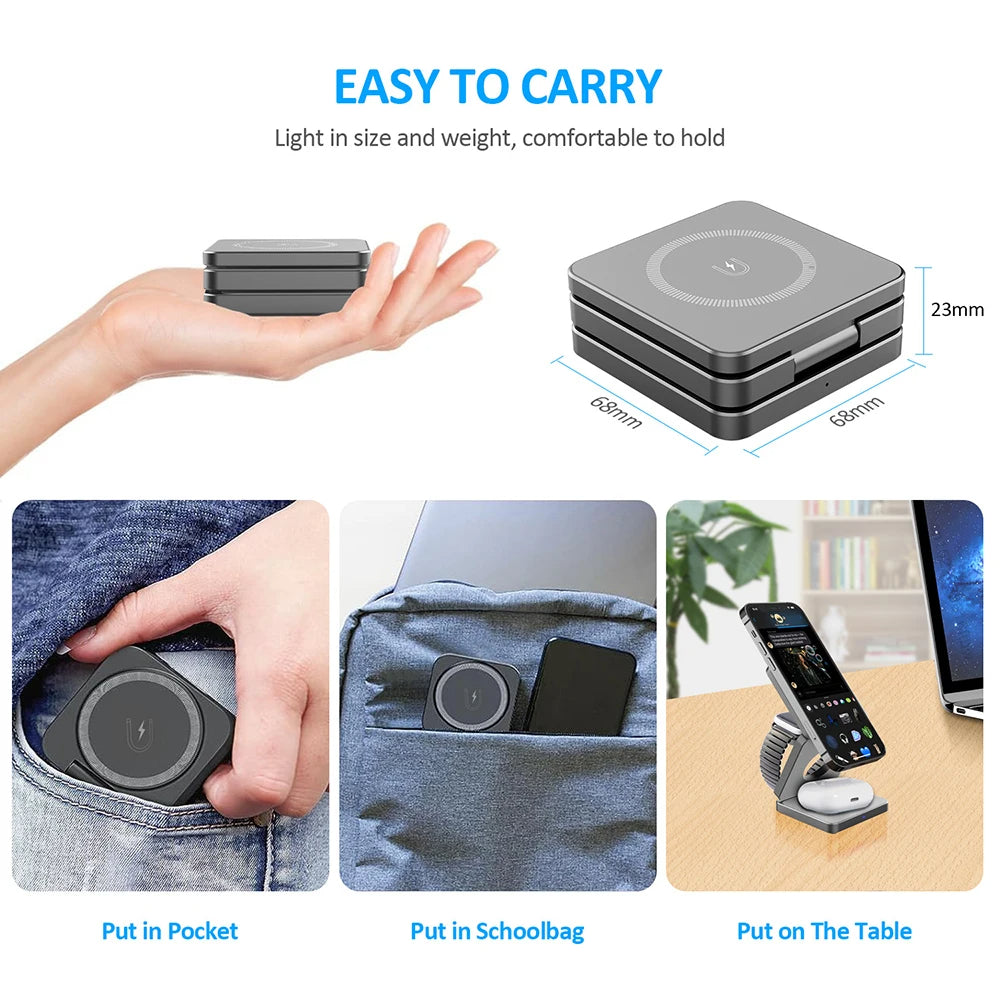 3 in 1 Foldable Magnetic Wireless Charging Station - Curio Gadgets