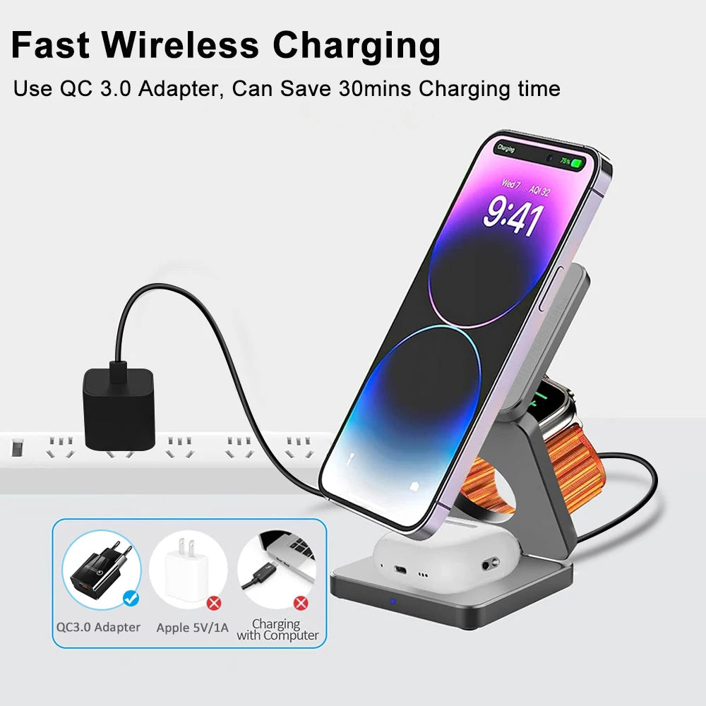 3 in 1 Foldable Magnetic Wireless Charging Station - Curio Gadgets