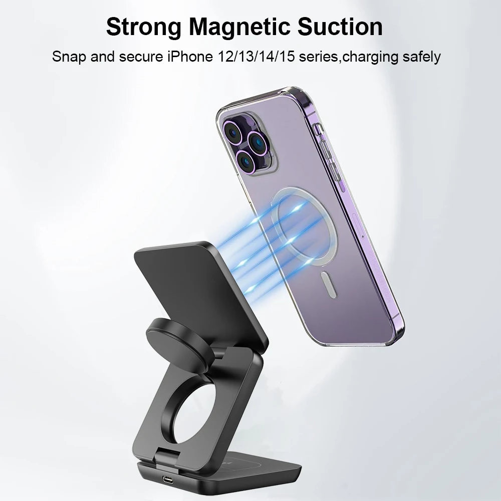 3 in 1 Foldable Magnetic Wireless Charging Station - Curio Gadgets