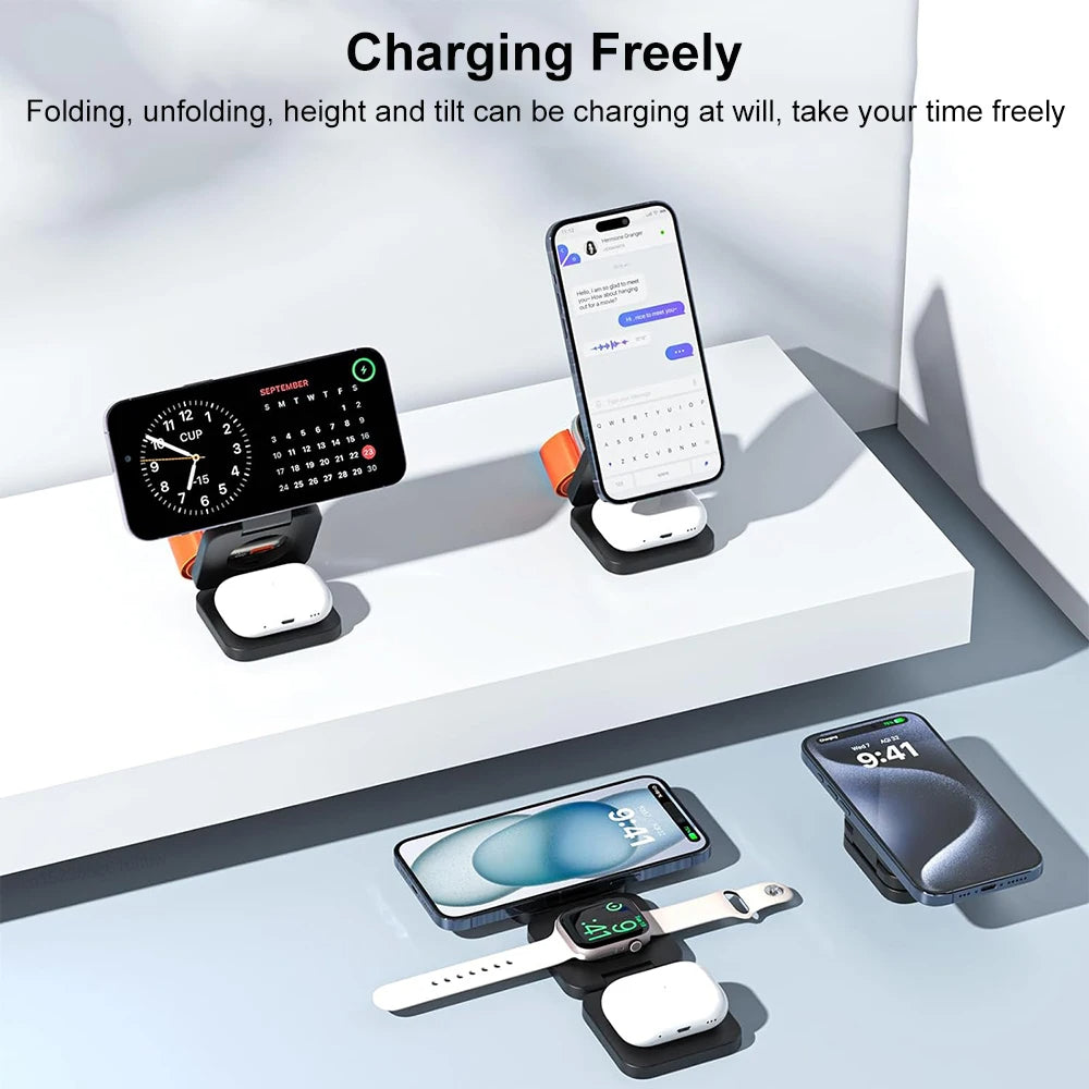 3 in 1 Foldable Magnetic Wireless Charging Station - Curio Gadgets